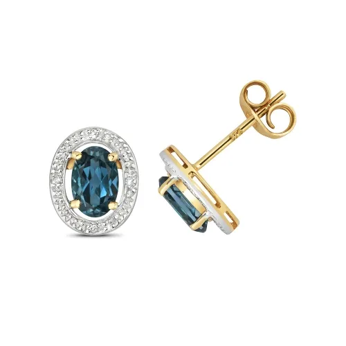 Diamond & London Blue Topaz Halo Studs